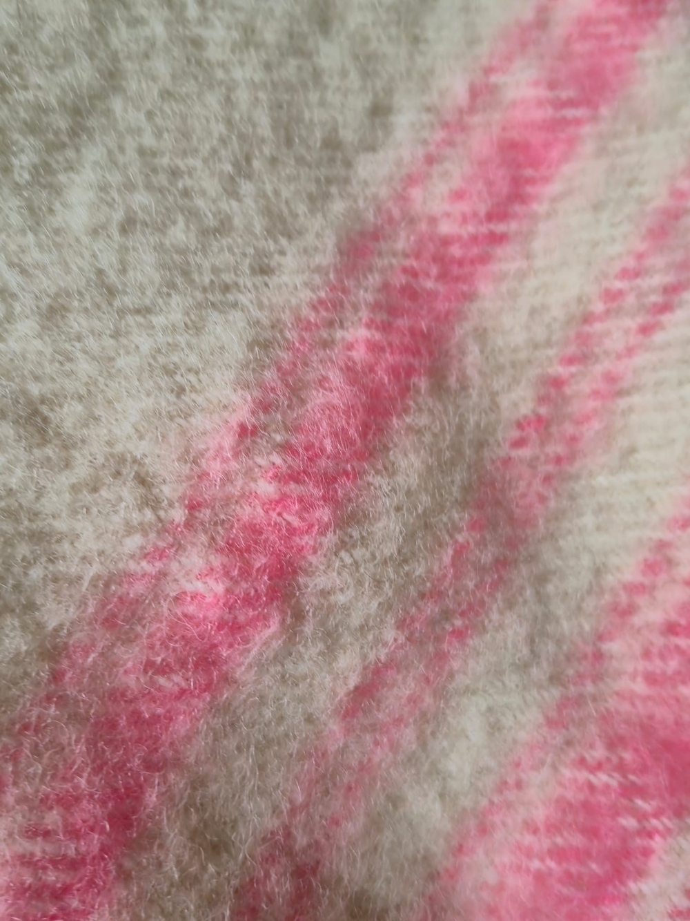 Vintage Mid-Century Mohair Wool Blend Blanket Throw – Pink Stripes 44" x 68" - Picture 3 of 11